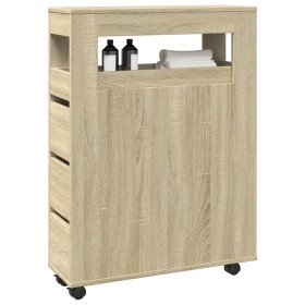 Armario de baño estrecho con ruedas madera roble Sonoma en Taquillas y armarios de almacenamiento | Comprar online en Foro24
