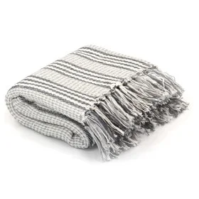 Gestreifte Decke aus grau-weißer Baumwolle, 220 x 250 cm von vidaXL, Decken - Ref: Foro24-245329, Preis: 32,40 €, Rabatt: %