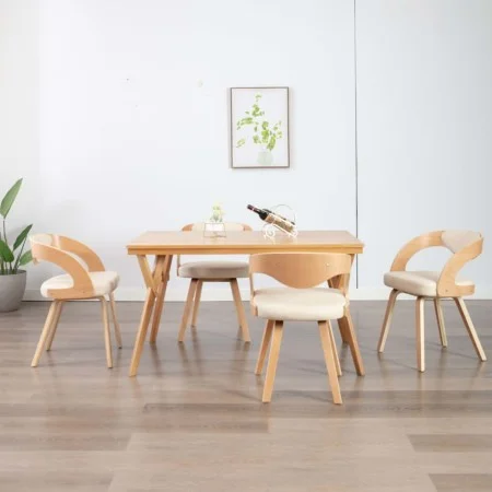 Esszimmerstühle, 4 Stück, gebogenes Holz und cremefarbenes Kunstleder von vidaXL, Essstühle - Ref: Foro24-278844, Preis: 659,...
