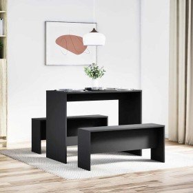 Set mesa y banco de comedor 3 pzas madera de ingeniería negro en Conjuntos de muebles para cocinas y comedores | Comprar online 