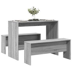 Mesa y bancos de comedor 3 piezas madera ingeniería gris Sonoma en Conjuntos de muebles para cocinas y comedores | Comprar onlin