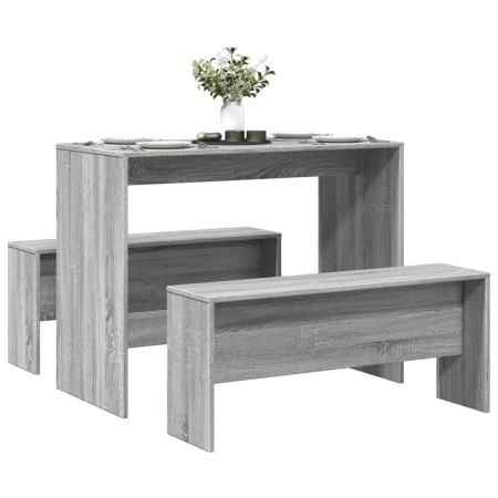 Mesa y bancos de comedor 3 piezas madera ingeniería gris Sonoma