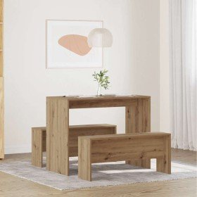 Mesa y bancos de comedor 3 pzas madera ingeniería roble atisian en Conjuntos de muebles para cocinas y comedores | Comprar onlin