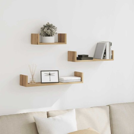 Estantes pared 3 unidades madera ingeniería roble artisan