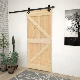 Schiebetür mit Beschlägen aus massivem Kiefernholz, 90 x 210 cm von vidaXL, Türen - Ref: Foro24-3057495, Preis: 193,02 €, Rab...