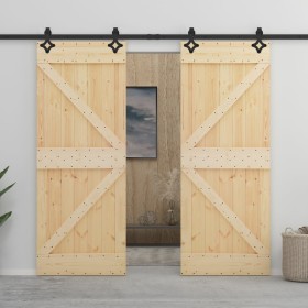 Puerta corredera con herrajes madera maciza de pino 90x210 cm