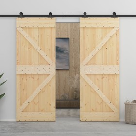 Schiebetür mit Beschlägen aus massivem Kiefernholz, 90 x 210 cm von vidaXL, Türen - Ref: Foro24-3057592, Preis: 350,43 €, Rab...