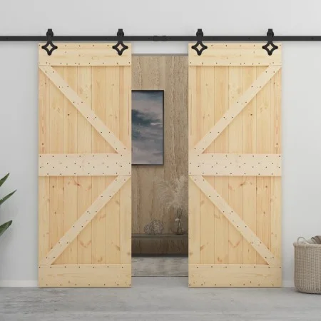 Schiebetür mit Beschlägen aus massivem Kiefernholz, 100 x 210 cm von vidaXL, Türen - Ref: Foro24-3057597, Preis: 457,83 €, Ra...