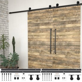 Kit de herrajes de puertas correderas acero negro 2 uds 183 cm