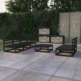 Juego de muebles de jardín 6 piezas negro madera maciza de pino en Conjuntos de jardín | Comprar online en Foro24