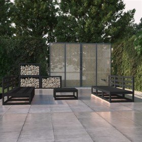 Juego de muebles de jardín 5 piezas negro madera maciza de pino en Conjuntos de jardín | Comprar online en Foro24