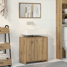 Mueble de baño con espejo de madera ingeniería roble artesanal