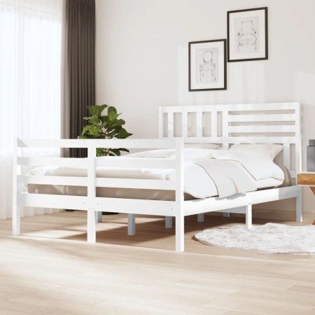 Kleines Doppelbettgestell aus Massivholz weiß 120x190 cm von vidaXL, Betten und Lattenroste - Ref: Foro24-3101059, Preis: 160...