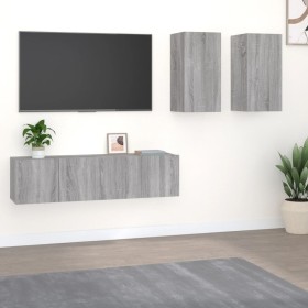 Set de muebles para TV 4 pzas madera contrachapada gris Sonoma