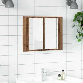 Armario con espejo LED madera ingeniería envejecida 60x12x45 cm en Tocadores de baño | Comprar online en Foro24