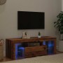 Mueble TV luces LED madera ingeniería envejecida 120x36,5x40 cm