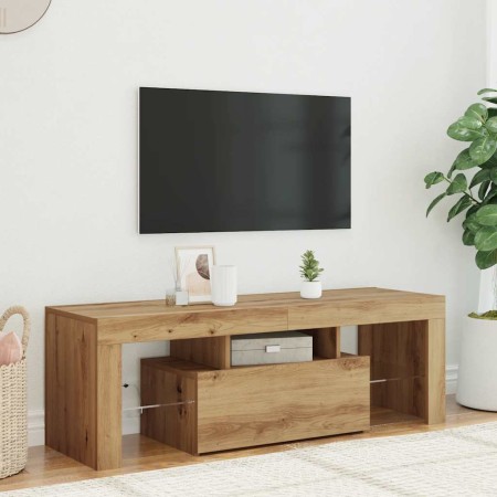 Mueble de TV luces LED madera roble artisan 120x36,5x40 cm