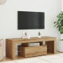 Mueble de TV luces LED madera roble artisan 120x36,5x40 cm