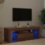Mueble de TV luces LED madera roble artisan 120x36,5x40 cm