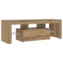 Mueble de TV luces LED madera roble artisan 120x36,5x40 cm