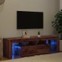 Mueble TV luces LED madera ingeniería envejecida 140x36,5x40 cm