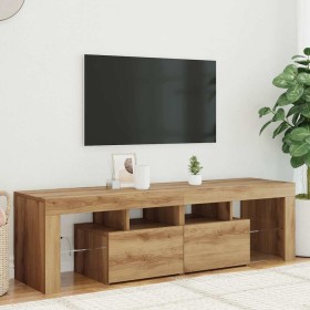 Mueble de TV luces LED madera roble artisan 140x36,5x40 cm