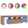 Mueble de TV luces LED madera roble artisan 140x36,5x40 cm