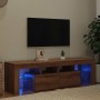 Mueble de TV luces LED madera roble artisan 140x36,5x40 cm