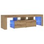 Mueble de TV luces LED madera roble artisan 140x36,5x40 cm