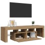 Mueble de TV luces LED madera roble artisan 140x36,5x40 cm