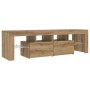 Mueble de TV luces LED madera roble artisan 140x36,5x40 cm