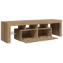 Mueble de TV luces LED madera roble artisan 140x36,5x40 cm