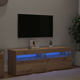 Mueble de TV luces LED madera roble artisan 120x35x40 cm