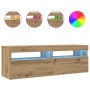 Mueble de TV luces LED madera roble artisan 120x35x40 cm
