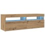 Mueble de TV luces LED madera roble artisan 120x35x40 cm