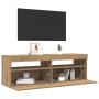 Mueble de TV luces LED madera roble artisan 120x35x40 cm