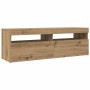 Mueble de TV luces LED madera roble artisan 120x35x40 cm