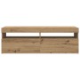 Mueble de TV luces LED madera roble artisan 120x35x40 cm