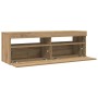 Mueble de TV luces LED madera roble artisan 120x35x40 cm