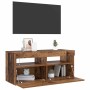 Mueble TV luces LED madera ingeniería envejecida 90x35x40 cm