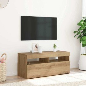 Mueble de TV luces LED madera roble artisan 90x35x40 cm en Muebles TV | Comprar online en Foro24