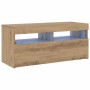 Mueble de TV luces LED madera roble artisan 90x35x40 cm