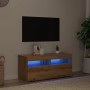 Mueble de TV luces LED madera roble artisan 90x35x40 cm
