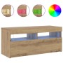 Mueble de TV luces LED madera roble artisan 90x35x40 cm