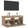 Mueble de TV luces LED madera roble artisan 90x35x40 cm