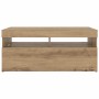 Mueble de TV luces LED madera roble artisan 90x35x40 cm