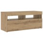 Mueble de TV luces LED madera roble artisan 90x35x40 cm