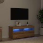 Mueble de TV luces LED madera roble artisan 90x35x40 cm