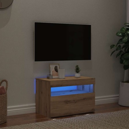 Mueble de TV luces LED madera roble artisan 60x35x40 cm