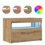 Mueble de TV luces LED madera roble artisan 60x35x40 cm